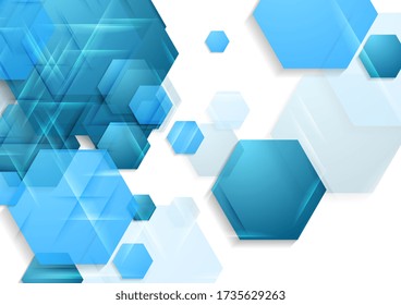 Fundo geométrico abstrato brilhante azul brilhante dos hexágonos. Design vetorial de tecnologia