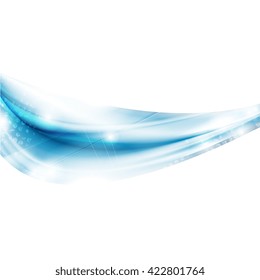 Bright blue glowing abstract waves on white background. Vector graphic template grunge wavy design. Colorful flyer and brochure element