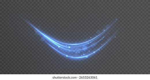 Bright blue glowing curved line with magical light effect. Swirl effect reminiscent of a magic wand.
