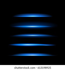 Bright blue glowing lines in the dark. Neon modern stripes on a black background. Vector illustration of a night scene