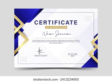 Bright blue and gold geometric effect achievement certificate template