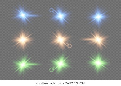 Bright blue and gold stars. Stars explode with light. Vector illustration. On a transparent background.