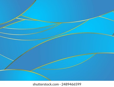 Bright blue and golden wavy pattern abstract elegant background. Vector design