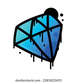 Bright Blue Graffiti Diamond as Street Wall Painting Art Vector Illustration