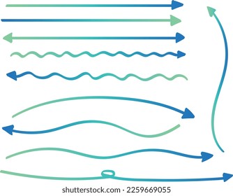 Bright blue and green gradient handwritten long arrows set.