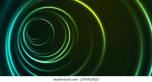 Bright blue green neon glowing shiny tunnel abstract background. Vector futuristic design