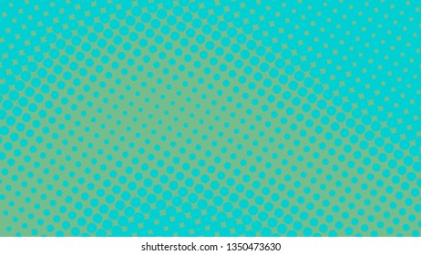 Bright blue and green retro pop art background with dots. Vector abstract background with halftone dots design.
