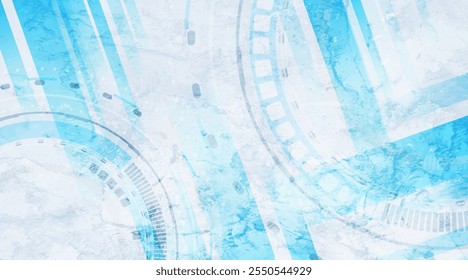 Bright blue grunge hi-tech futuristic background with HUD gears design. Geometric abstract vector illustration