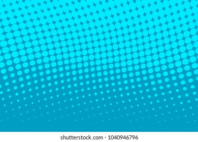 Bright blue halftone background. Digital gradient. Wavy dotted pattern with circles, dots, point. Design element for web banners, posters, cards, wallpapers, sites, panels. Vector illustration