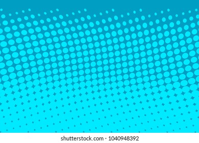 Bright blue halftone background. Digital gradient. Wavy dotted pattern with circles, dots, point. Design element for web banners, posters, cards, wallpapers, sites, panels. Vector illustration