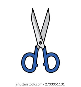 Bright blue handled scissors for artistic and office use, conveying creativity and precision