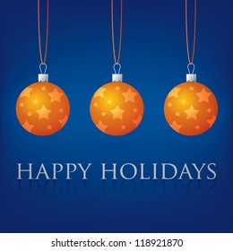 Bright blue Happy Holidays bauble card in vector format.