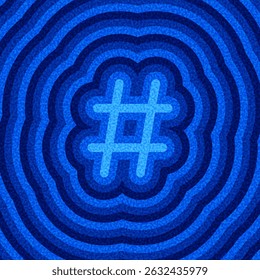 Bright blue hashtag icon centered on a ripple-textured background. Vector illustration for digital and social media use.