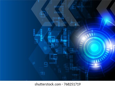 Bright blue hitech interface with arrow icons and digits
