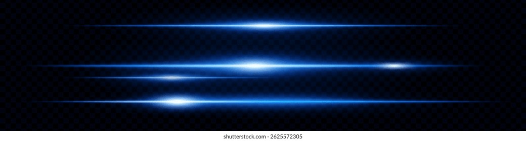 Hellblaue horizontale Lichtstreifen mit transparentem Glüheffekt auf dunklem Hintergrund, wodurch ein futuristisches abstraktes Design entsteht.