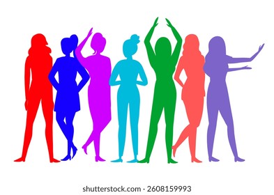 Bright Blue and Hot Pink Women Silhouettes for Diversity in Business Vector Design, Isolated