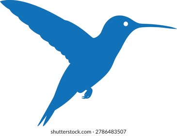 A bright blue hummingbird captured in midflight with outstretched wings isolated on transparent background
