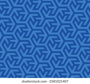 Bright blue interlocking geometric pattern, creating an illusion of depth and intricate connectivity