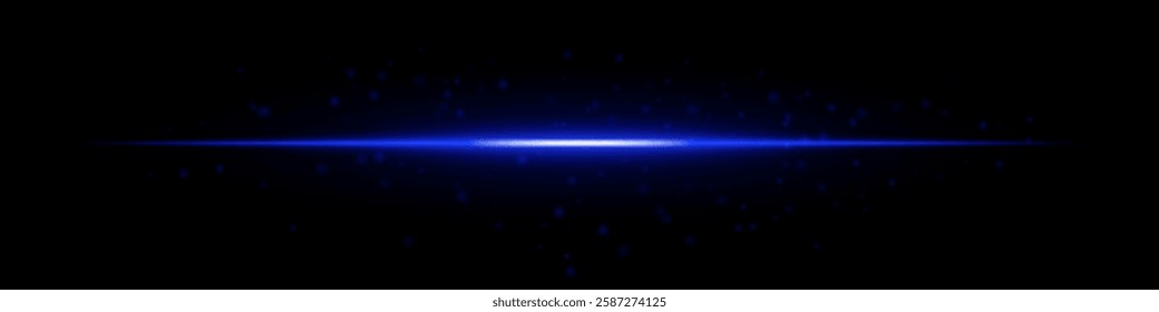 Bright blue laser beam with glowing particles on a dark background. The vibrant neon light creates a futuristic and high-tech atmosphere, perfect for digital effects, sci-fi visuals, and energy