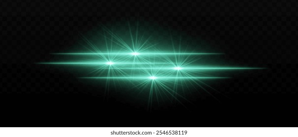 Bright blue light beams with star-like bursts and radiant glow. Horizontal light streaks and glare on dark background, creating a vibrant illumination effect