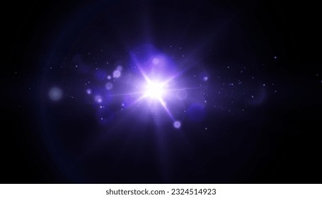 Bright blue light effect with beams and highlights shine bokeh effect and light for vector illustration.
