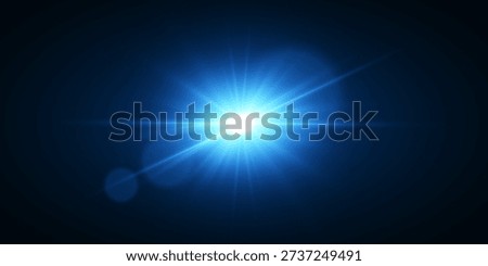 Bright blue light generating optical flare effects on a dark background