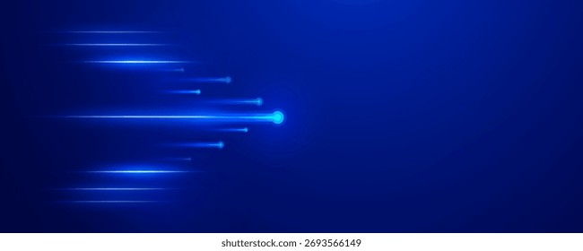 Hellblaue Lichtstreifen, die den digitalen Datenfluss mit hoher Geschwindigkeit darstellen