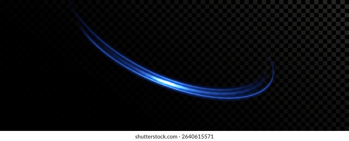Bright Blue Light Trail with Glowing Rotating Portal Effect. Futuristic Spin of Neon Light Streaks on Transparent Background for Sci-Fi Design, Tech Illustration, or Abstract UI Overlay