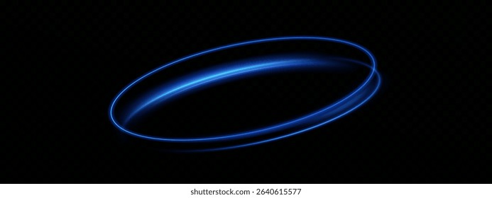 Bright Blue Light Trail with Glowing Rotating Portal Effect. Futuristic Spin of Neon Light Streaks on Transparent Background for Sci-Fi Design, Tech Illustration, or Abstract UI Overlay