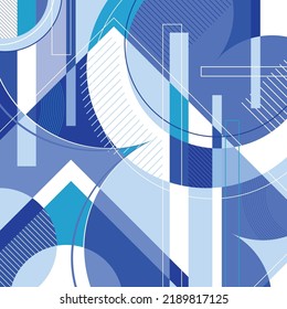 Fondo lineal azul claro con diferentes elementos de forma geométrica. Plantilla moderna de ilustración de patrones gráficos