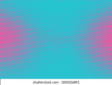 Bright blue with magenta comic book pop art background with halftone effect, dotted backdrop vector illustration