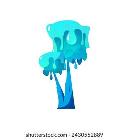 Bright blue magic tree with slimed crown flat style, vector illustration isolated on white background. Decorative design element for online games, interface, GUI
