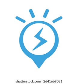 Bright blue marker icon featuring a lightning bolt, symbolizing energy, speed, and quick solutions. Ideal for power related concepts, rapid problem solving, or dynamic alerts in digital designs