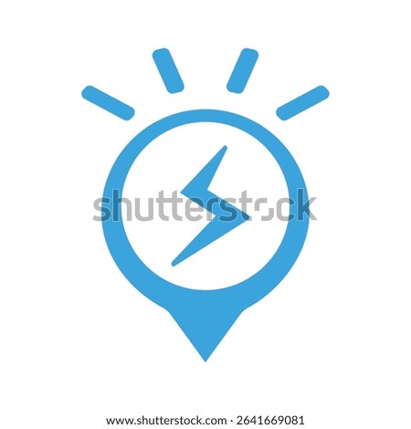 Bright blue marker icon featuring a lightning bolt, symbolizing energy, speed, and quick solutions. Ideal for power related concepts, rapid problem solving, or dynamic alerts in digital designs