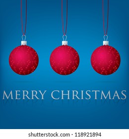 Bright blue Merry Christmas bauble card in vector format.