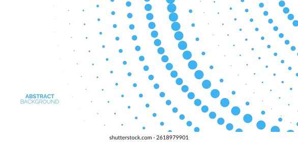 Fondo abstracto de líneas punteadas mínimas azules brillantes. Fondo abstracto blanco con círculo azul. decoración de puntos de semitono. Moderna Plantilla de Anuncio. Concepto de tecnología de futuro digital.