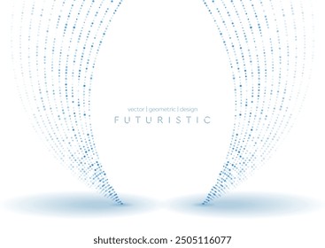 Bright blue minimal dotted waves abstract background. Geometric concept halftone vector design