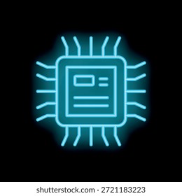 Ícone azul brilhante do processador da cpu de néon brilhando no escuro
