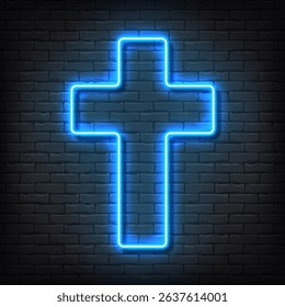 Bright blue neon glowing cross