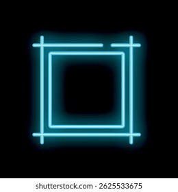 Borde de marco cuadrado brillante de neón azul brillante con cruces sobre un fondo negro