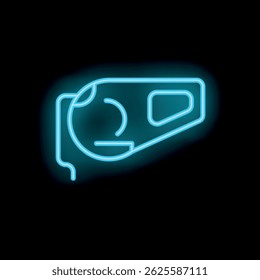 Icono de neón azul brillante de un velocímetro está brillando sobre un fondo negro