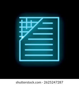 Bright blue neon icon of a spreadsheet is glowing on a dark background, symbolizing concepts like data analysis and finance