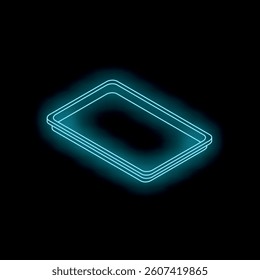 Bright blue neon light forming the shape of a rectangle on a dark background, creating a futuristic and technological atmosphere