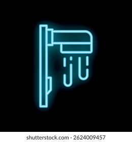 Bright blue neon shower head icon glowing on a black background