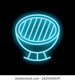 Bright blue neon sign depicting a barbecue grill, perfect for any restaurant or diner looking to attract hungry customers