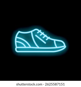 Bright blue neon sign depicting a sneaker shoe, perfect for themes of fashion, sportswear, and urban style