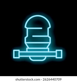 Bright blue neon water tower icon glowing on a black background