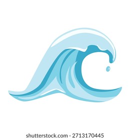 Ilustración vectorial azul brillante del chapoteo de la onda del océano. Diseño para diseños de verano, temas de playa, carteles de deportes acuáticos, proyectos para niños