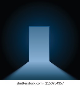 Bright blue open door with outside shine rays