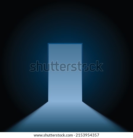 Bright blue open door with outside shine rays